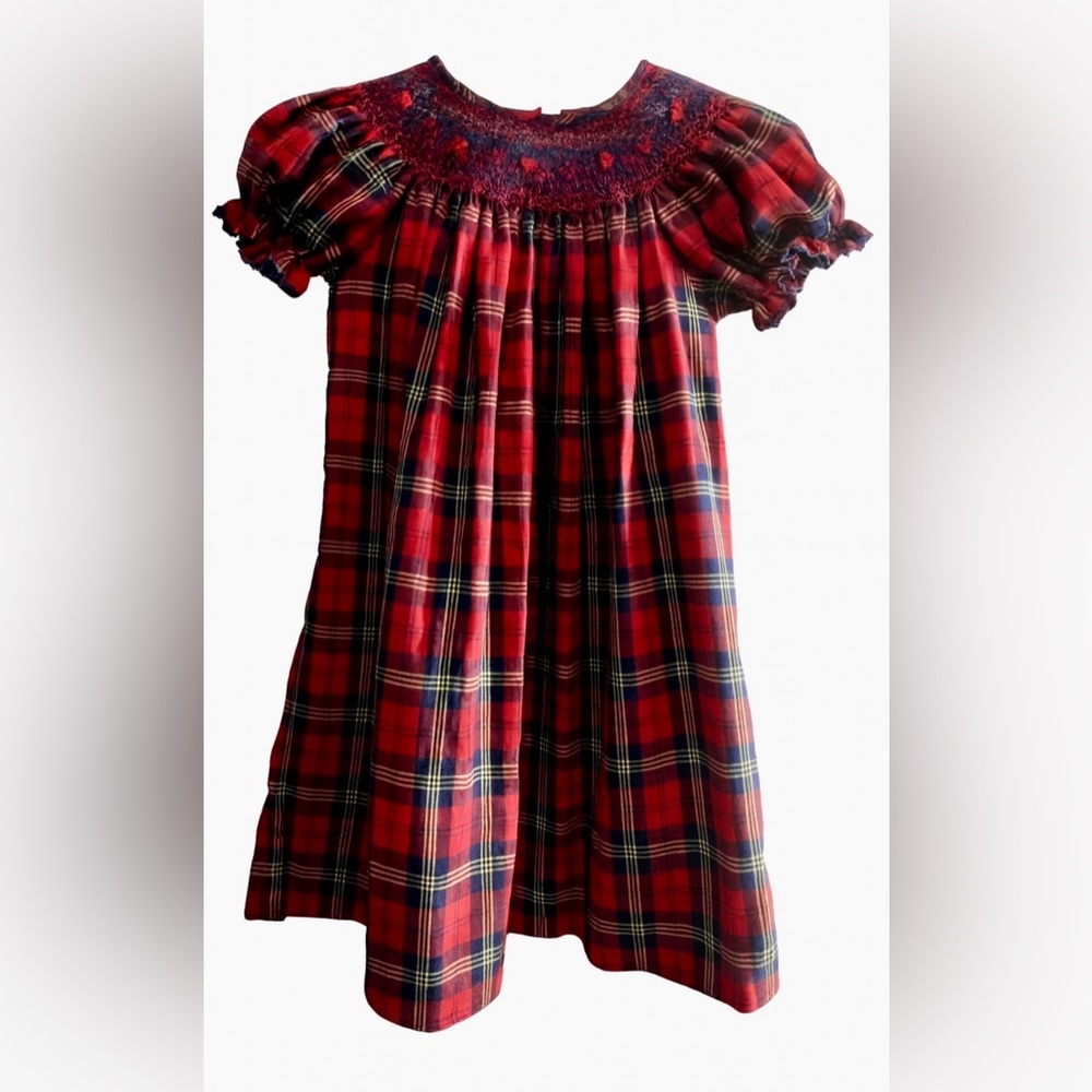 Anavini Girls Red Plaid Smocked Holiday Dress Christmas Outfit Size 5